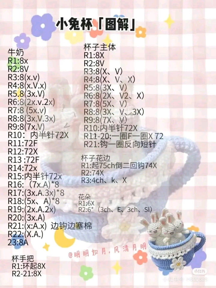 Crochet Pattern for Cute Bunny Cup with Milk and Flower Design