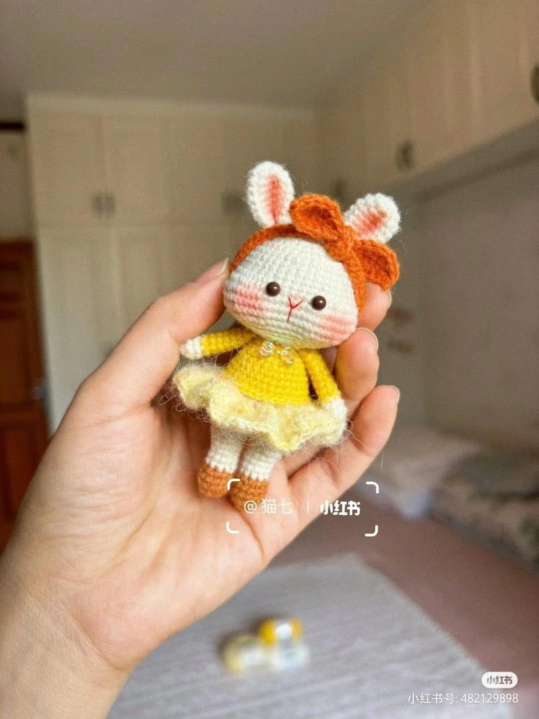 Crochet Pattern for Cute Bunny Doll in Yellow Dress
