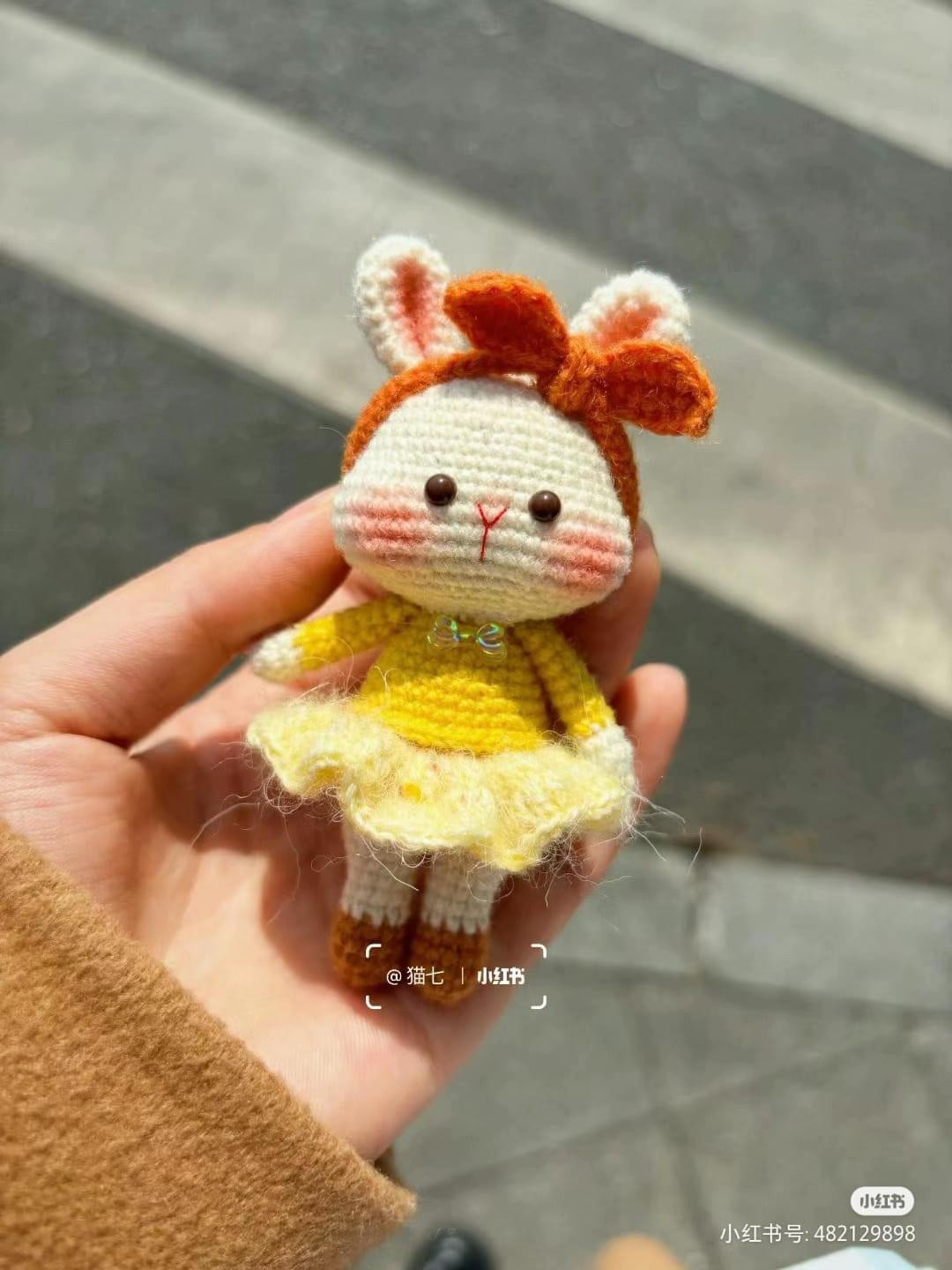 Crochet Pattern for Cute Bunny Doll in Yellow Dress