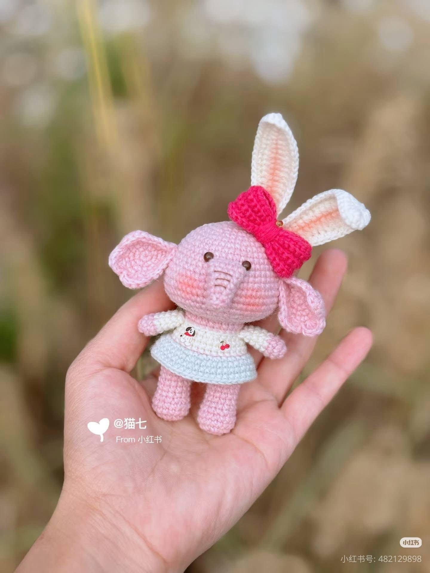 Crochet pattern for cute bunny-eared elephant dolls