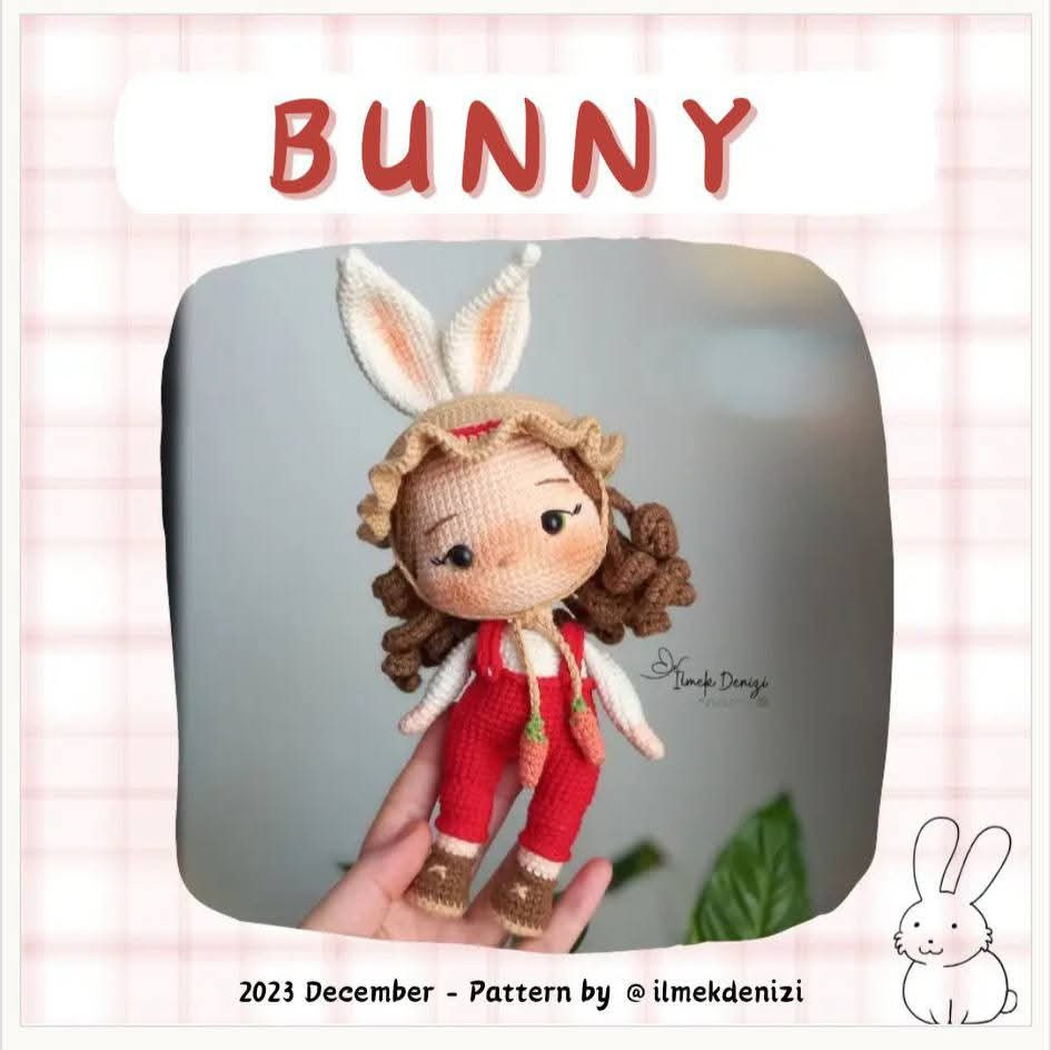 Crochet Pattern for Cute Bunny Girl Amigurumi Doll with Carrot Details