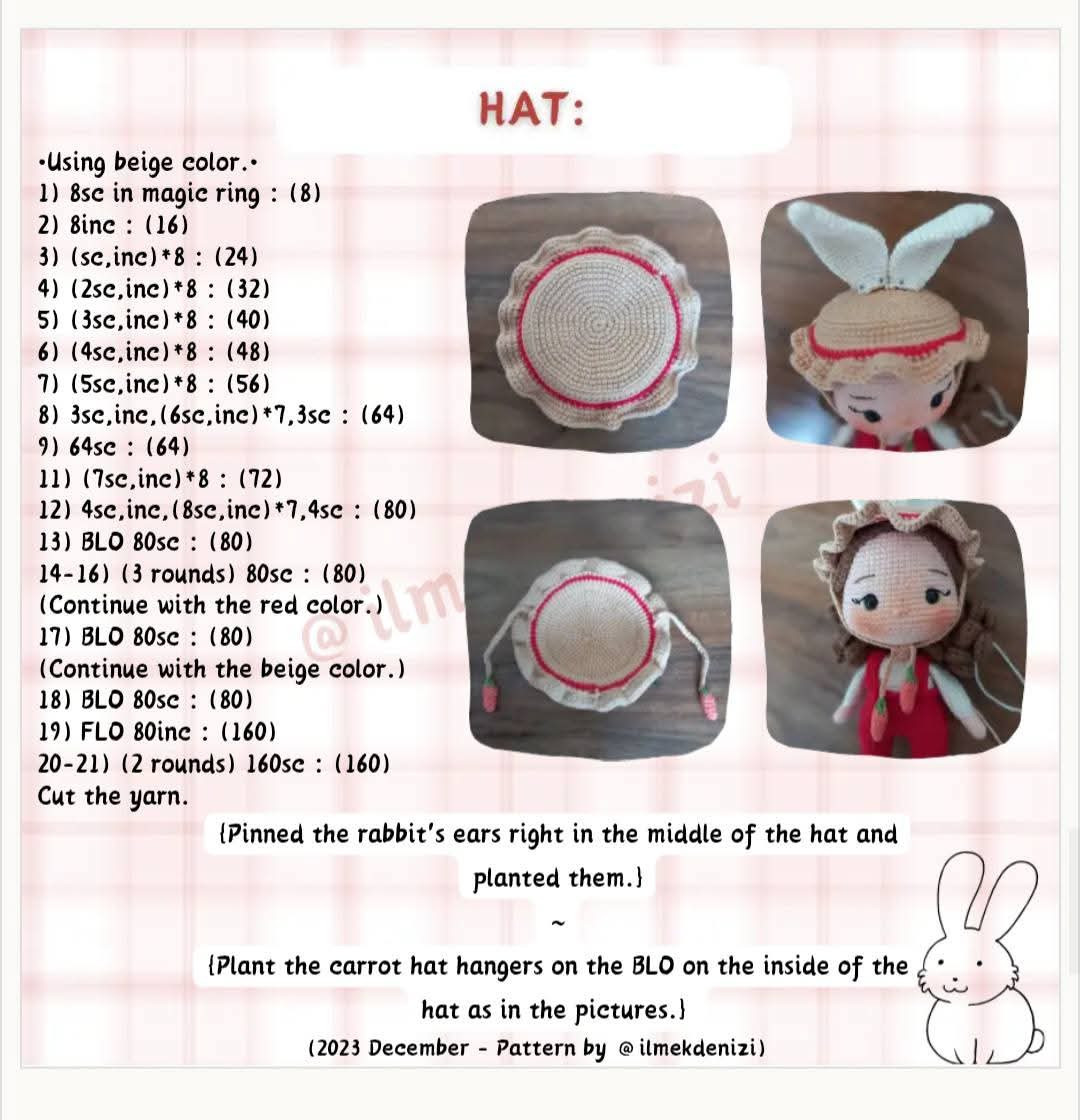 Crochet Pattern for Cute Bunny Girl Amigurumi Doll with Carrot Details