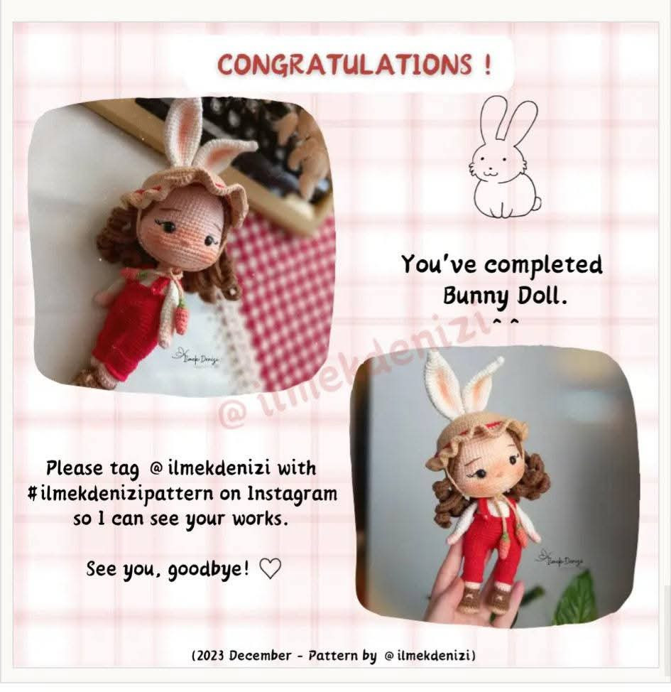 Crochet Pattern for Cute Bunny Girl Amigurumi Doll with Carrot Details