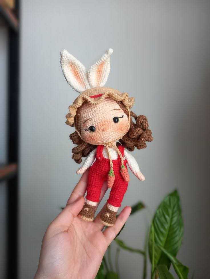 Crochet Pattern for Cute Bunny Girl Amigurumi Doll with Carrot Details