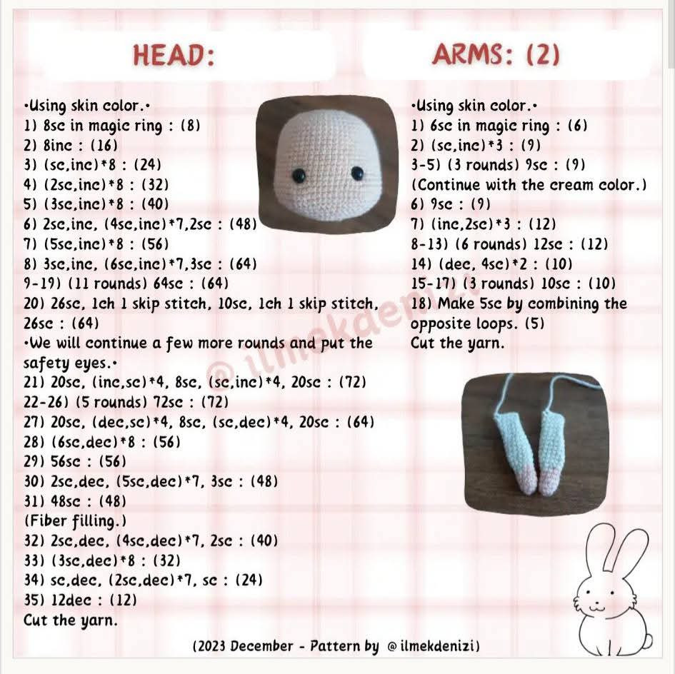 Crochet Pattern for Cute Bunny Girl Amigurumi Doll with Carrot Details