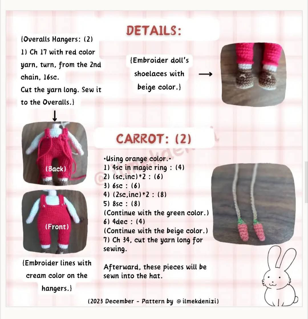 Crochet Pattern for Cute Bunny Girl Amigurumi Doll with Carrot Details