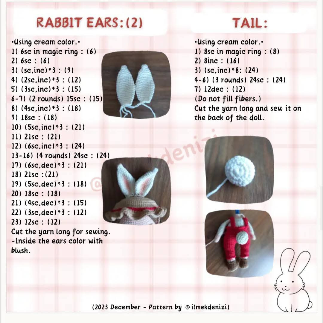 Crochet Pattern for Cute Bunny Girl Amigurumi Doll with Carrot Details