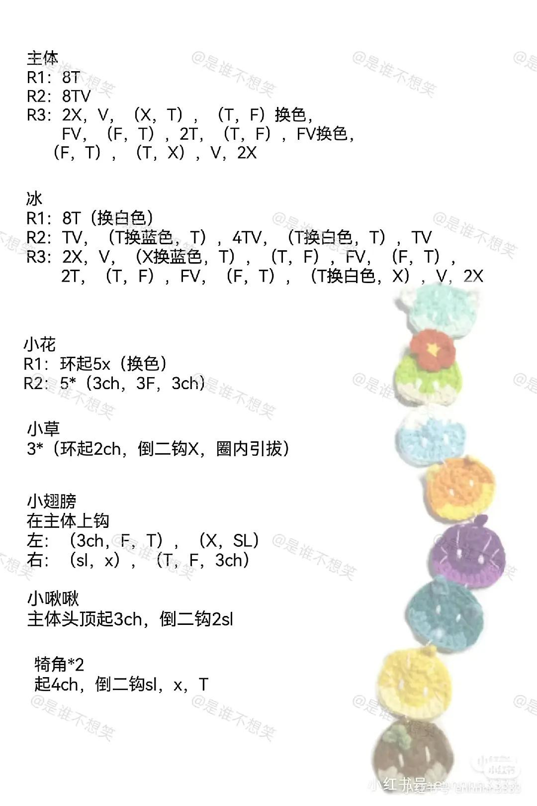 Crochet Pattern for Cute Cat Cookie Keychain: Detailed Instructions for Ears, Bangs, and Face