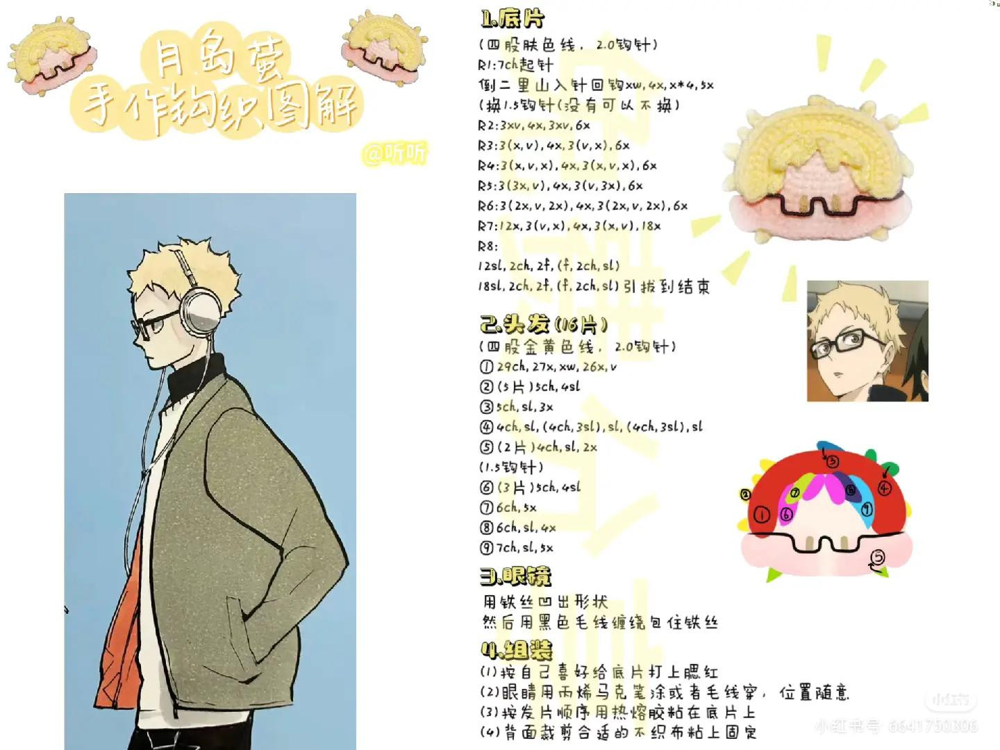 Crochet Pattern for Cute Cat Cookie Keychain: Detailed Instructions for Ears, Bangs, and Face