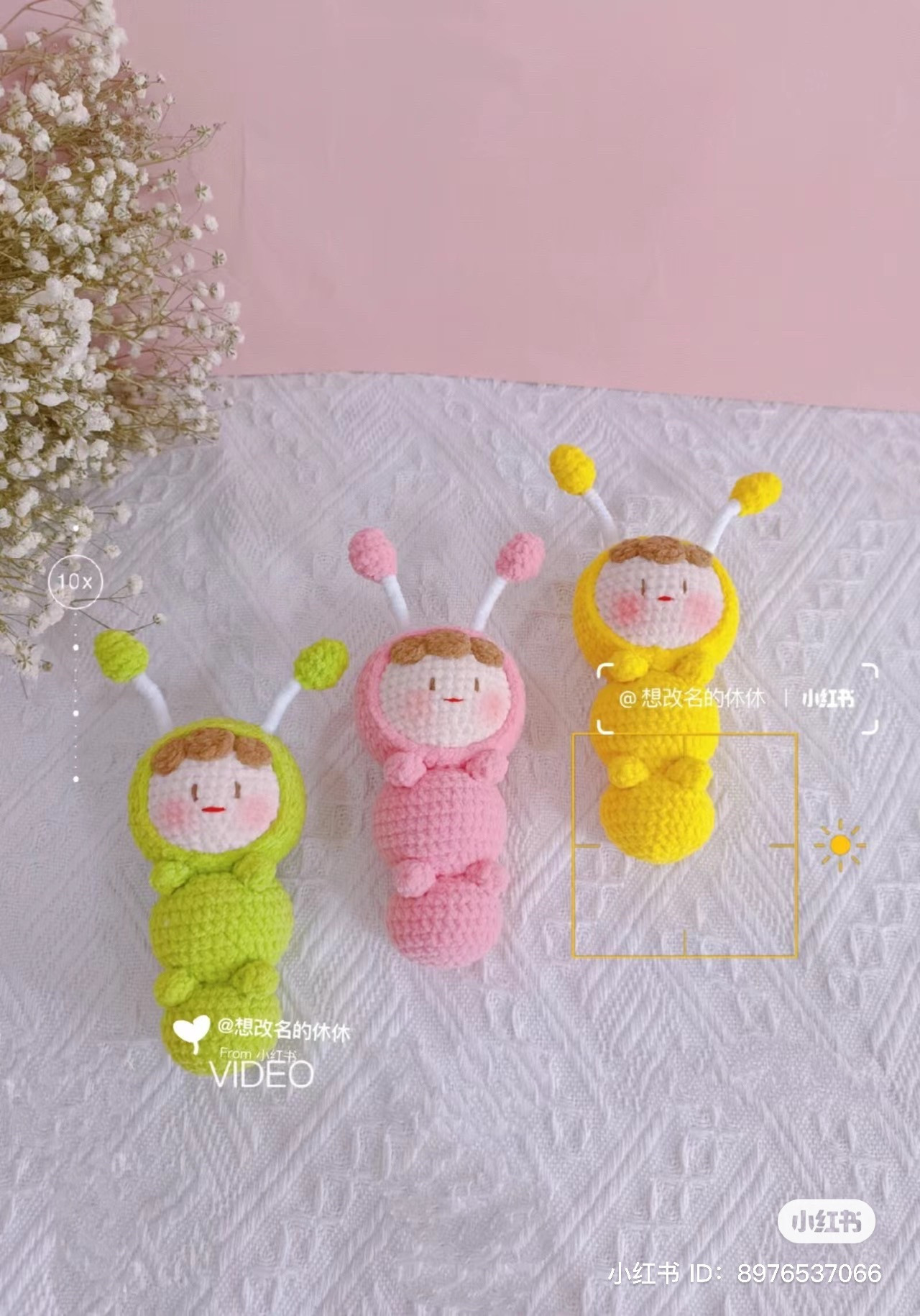 Crochet Pattern for Cute Caterpillar Amigurumi Doll in Green, Pink and Yellow