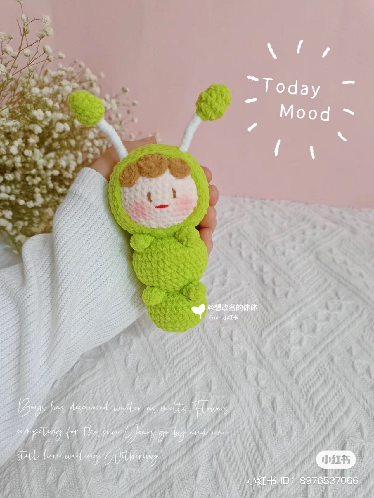 Crochet Pattern for Cute Caterpillar Amigurumi Doll in Green, Pink and Yellow