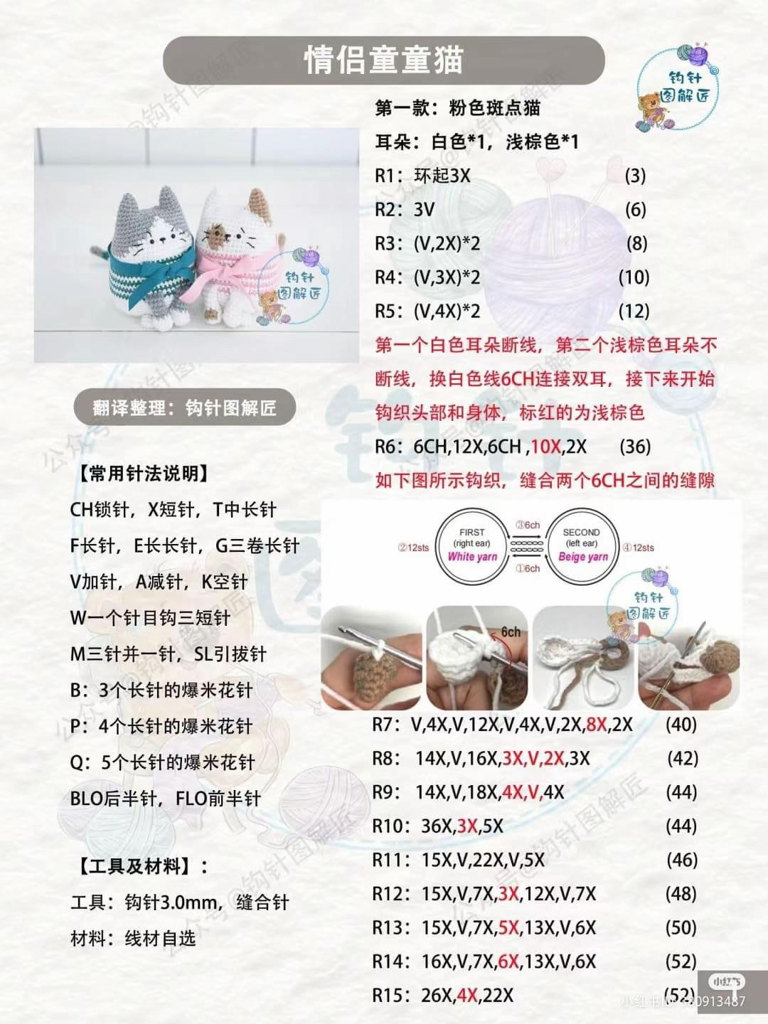 Crochet Pattern for Cute Couple Cats Amigurumi with Detailed Instructions