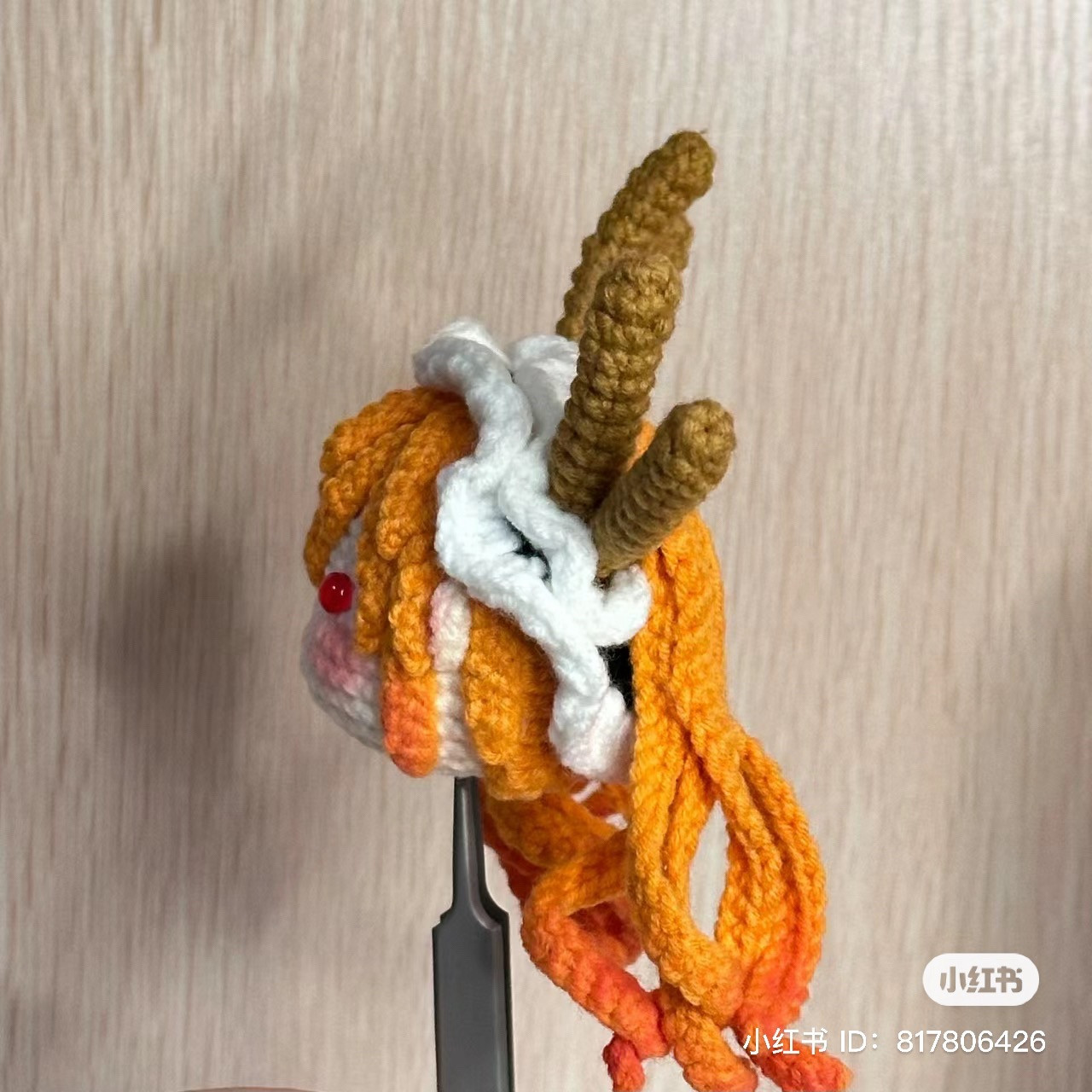 Crochet Pattern for Cute Deer Girl Head with Orange Hair and Antlers