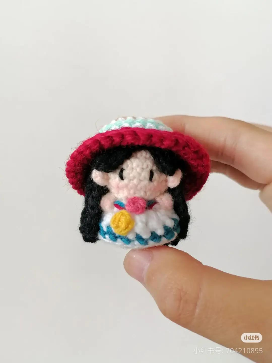 Crochet Pattern for Cute Doll with Red Hat and White Dress