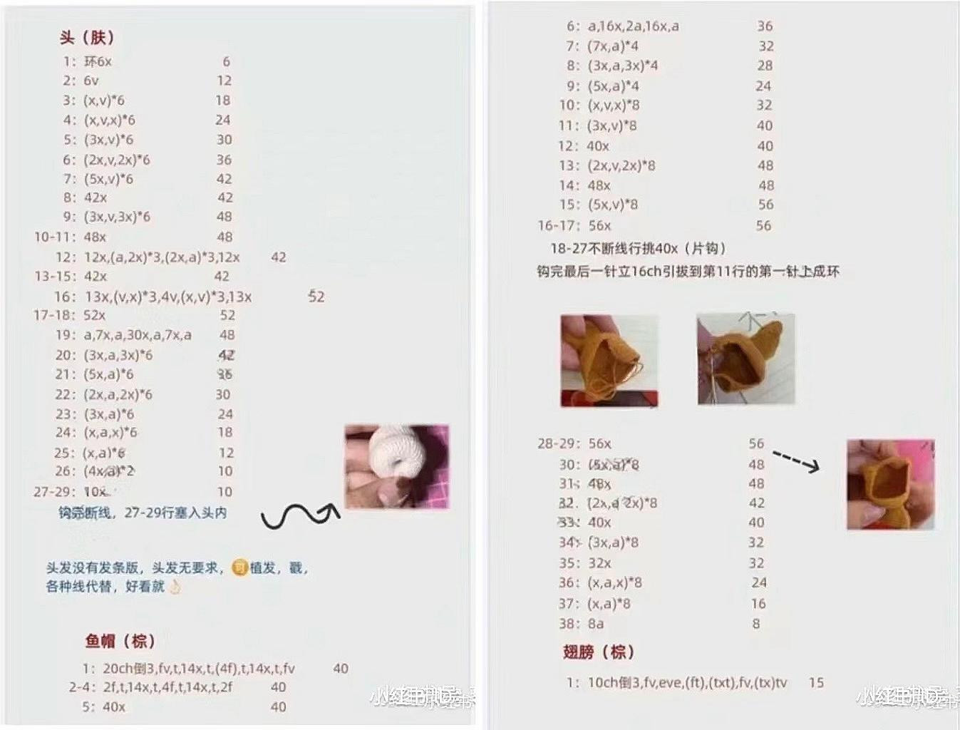 Crochet Pattern for Cute Fairy Amigurumi Doll with Red Overalls and Brown Wings