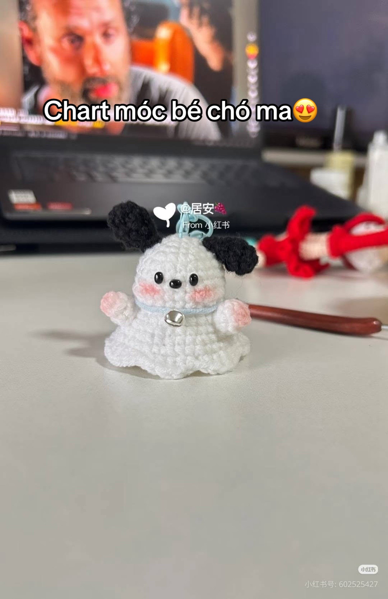 Crochet Pattern for Cute Ghost Dog Keychain Amigurumi