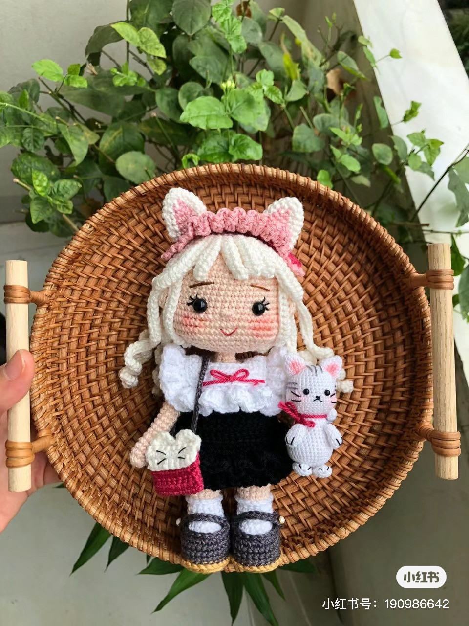 Crochet Pattern for Cute Girl Doll with Cat Ears and Accessories
