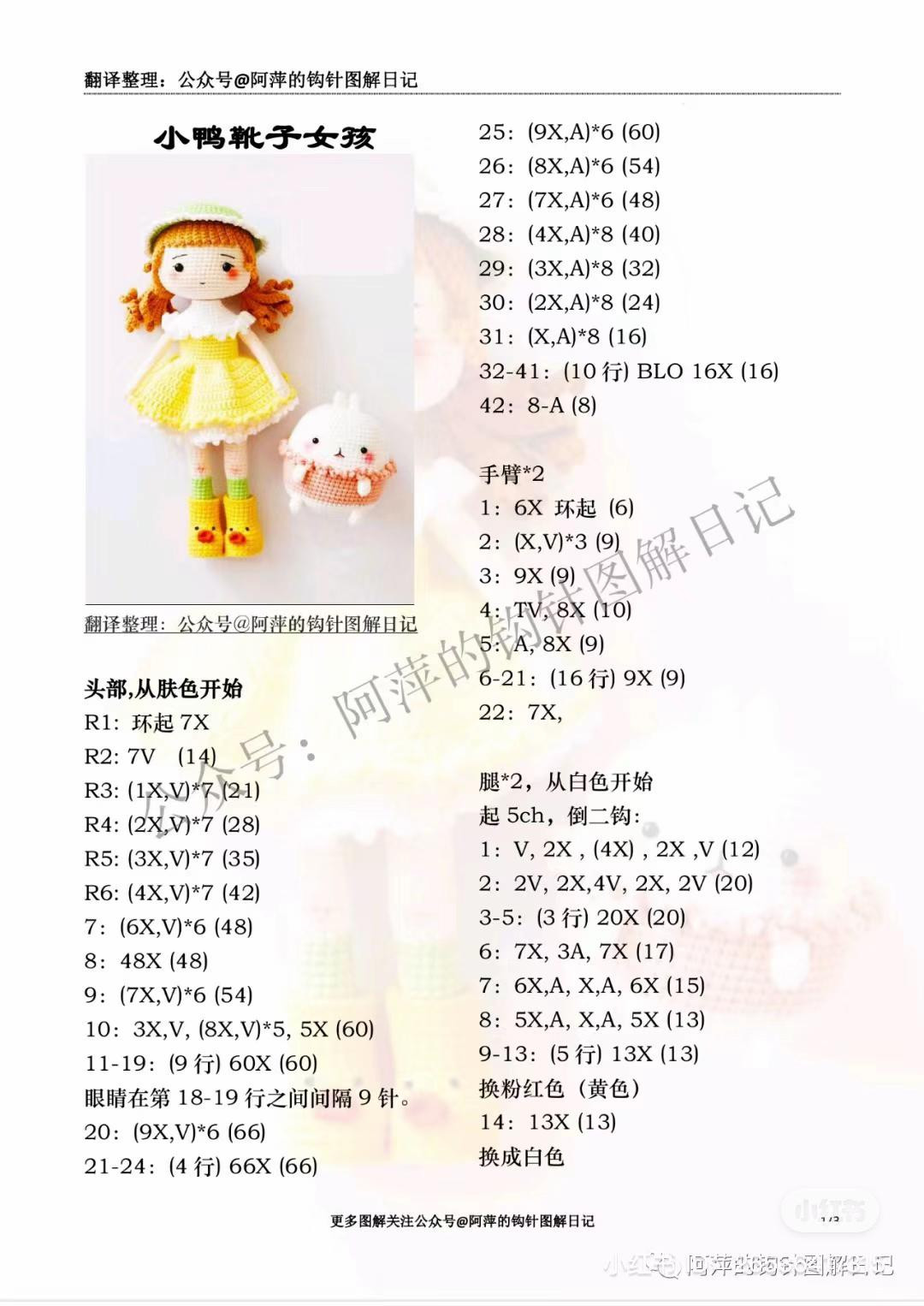 Crochet Pattern for Cute Girl Doll with Yellow Dress and Duck Boots