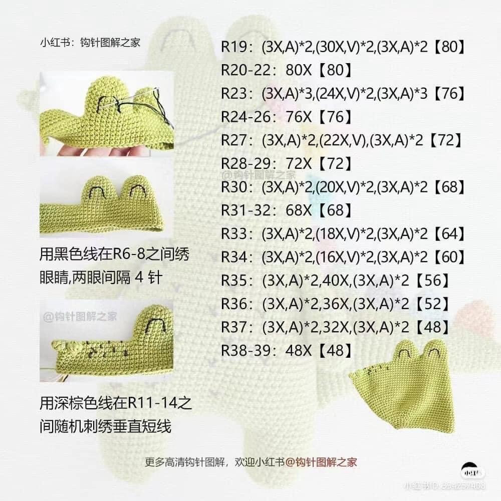 Crochet Pattern for Cute Green Crocodile Amigurumi Doll