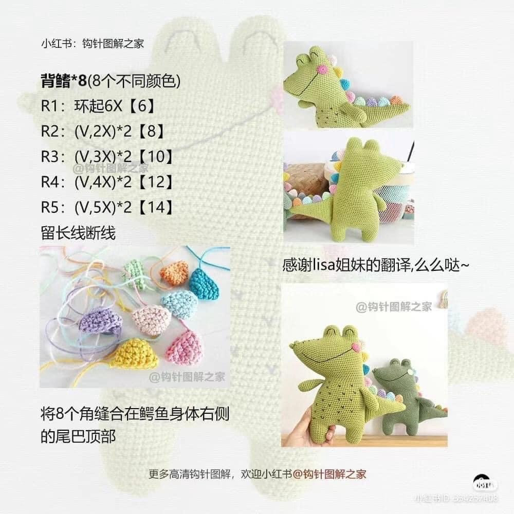 Crochet Pattern for Cute Green Crocodile Amigurumi Doll