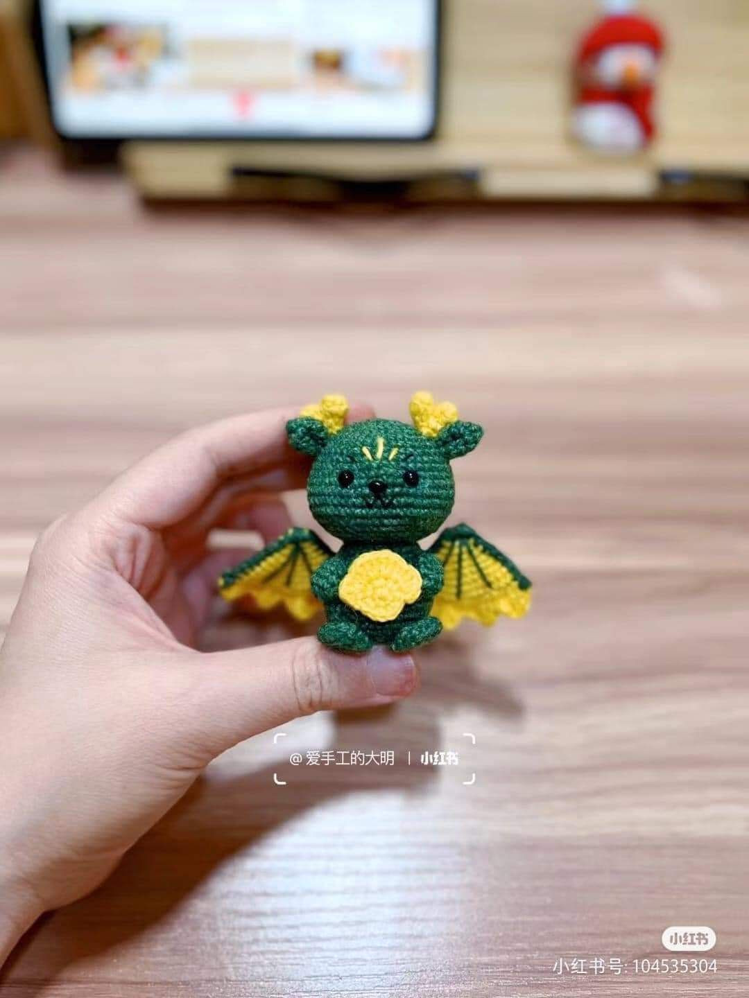 Crochet Pattern for Cute Green Dragon Amigurumi Doll