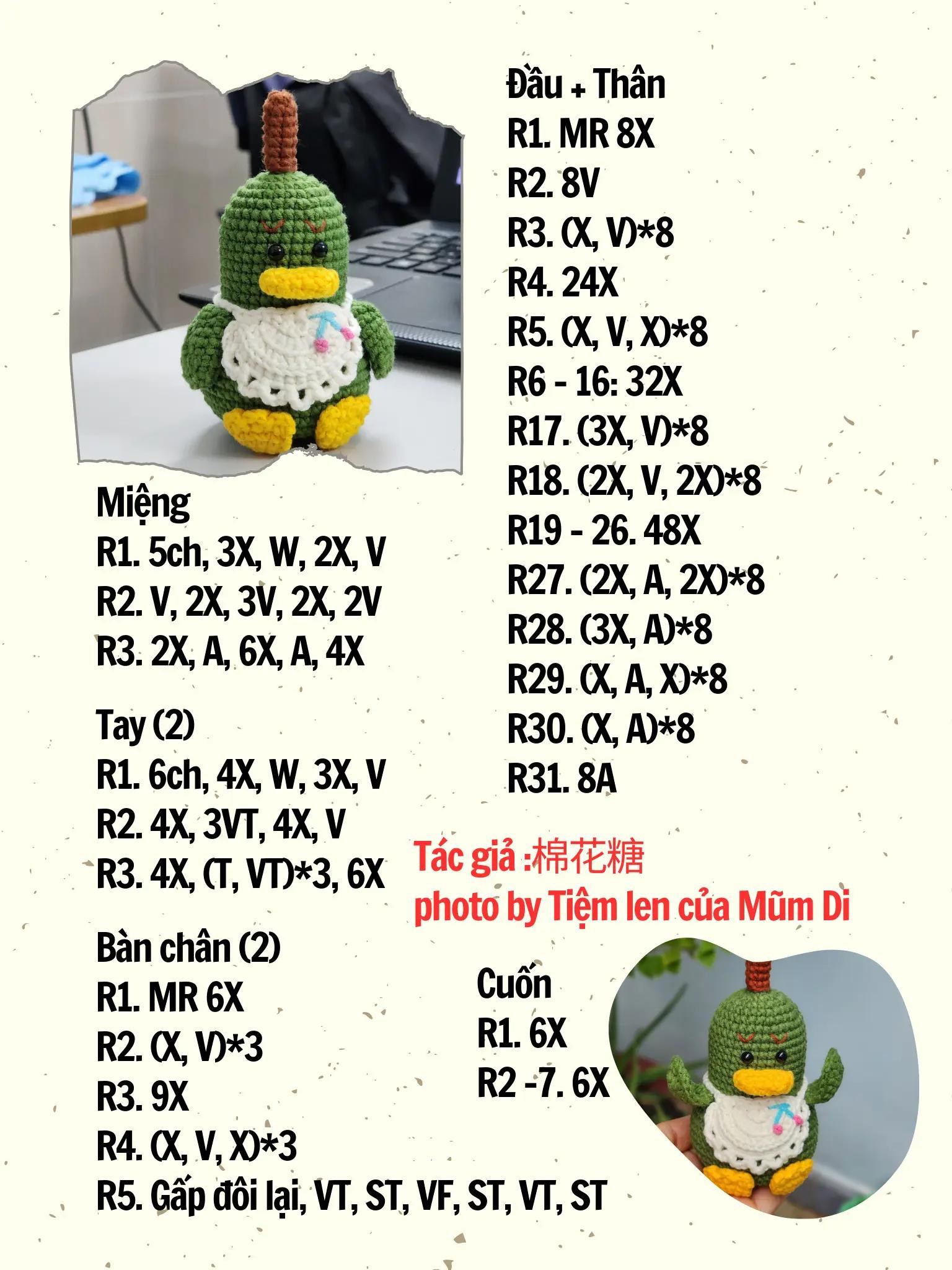 Crochet Pattern for Cute Green Duck Pear Amigurumi with Bib