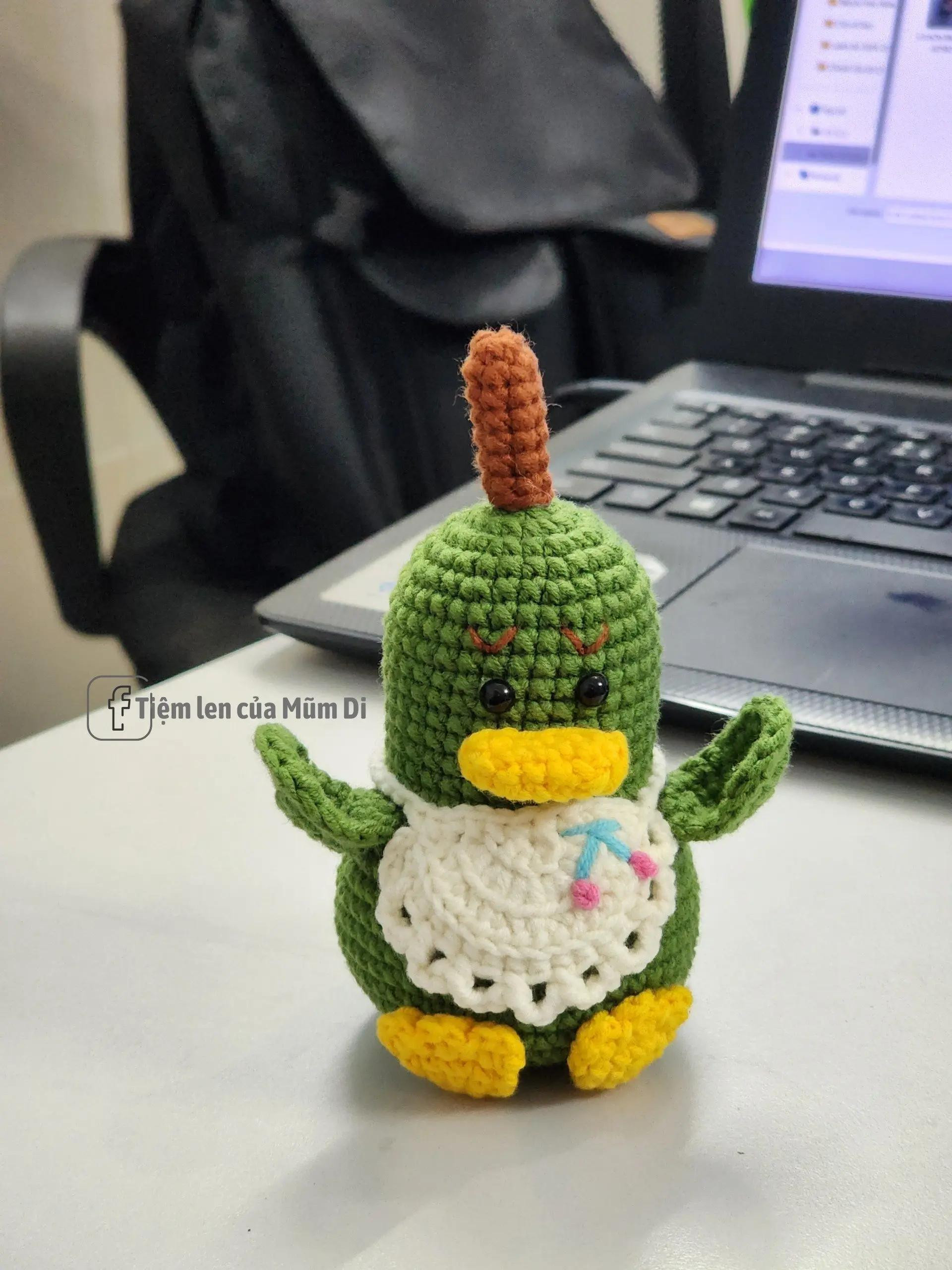 Crochet Pattern for Cute Green Duck Pear Amigurumi with Bib