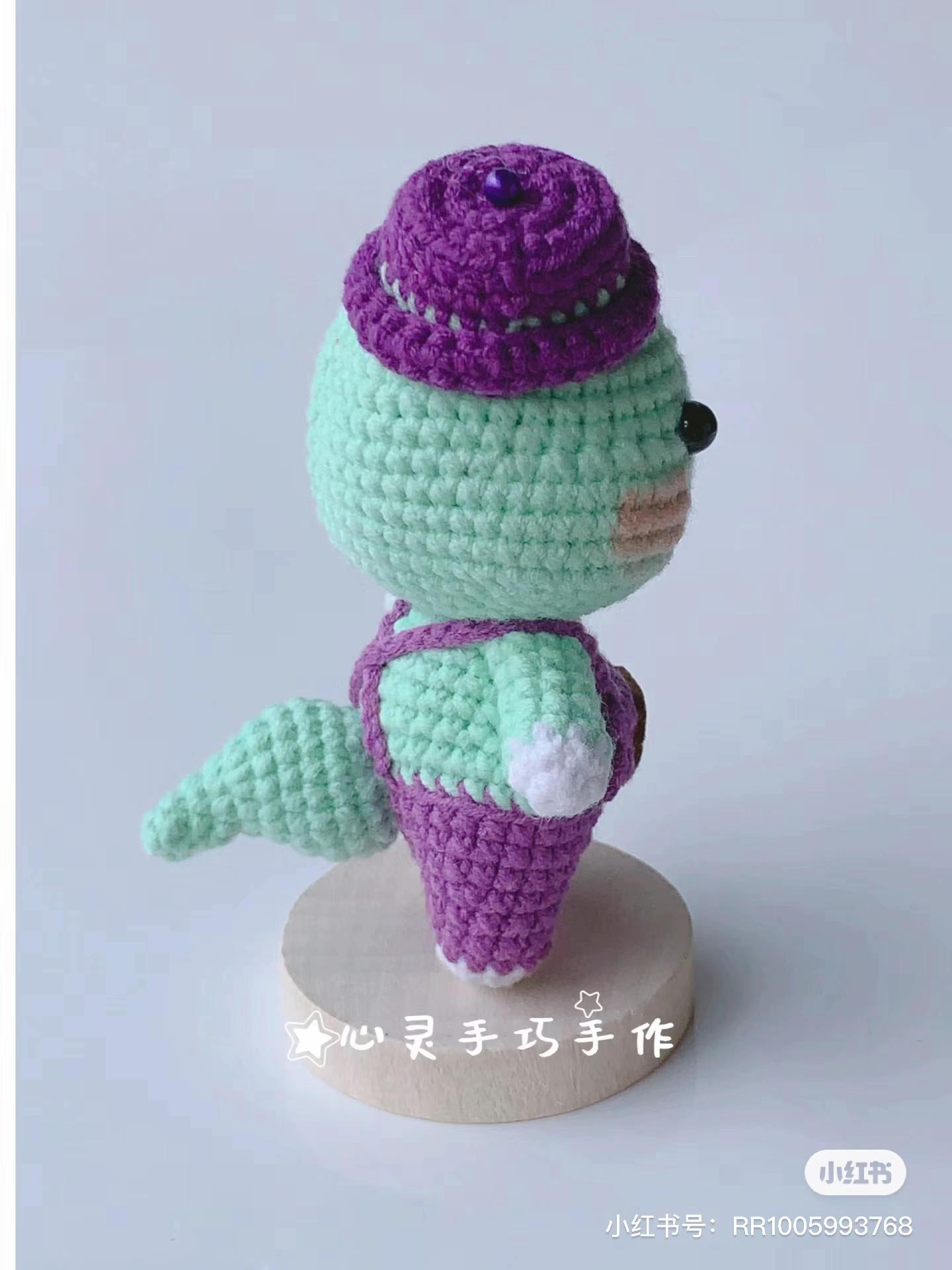 Crochet Pattern for Cute Green Snake Doll with Purple Hat