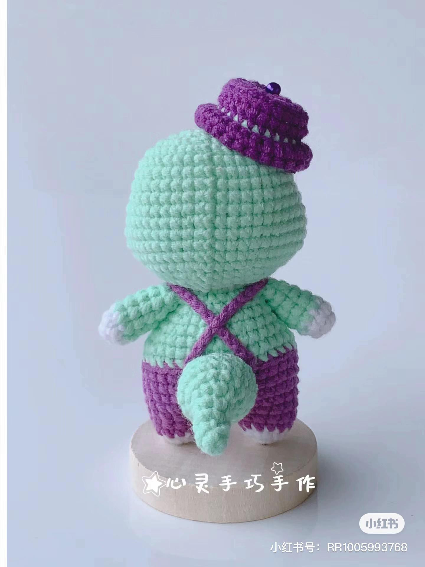 Crochet Pattern for Cute Green Snake Doll with Purple Hat