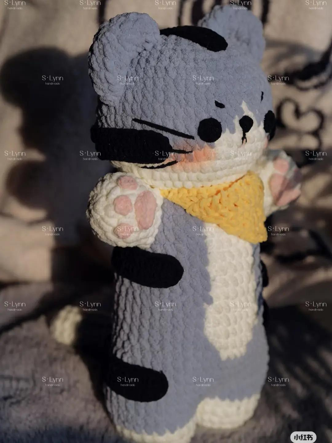 Crochet Pattern for Cute Grey Tiger Amigurumi Doll with Yellow Scarf