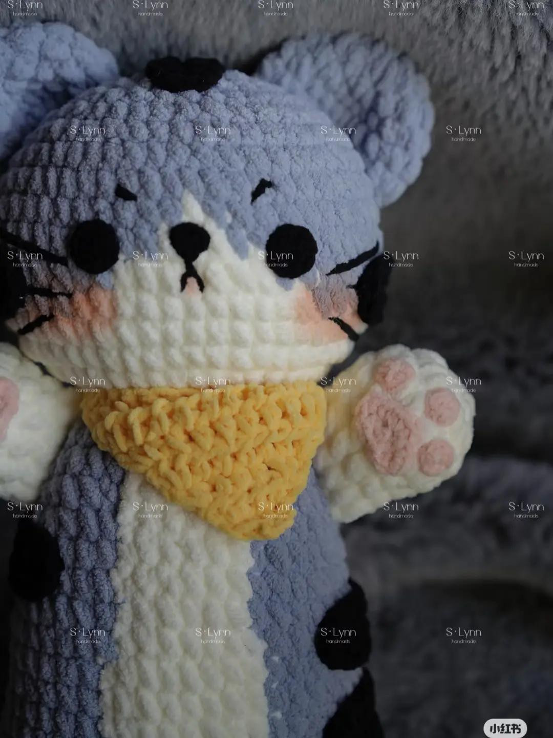 Crochet Pattern for Cute Grey Tiger Amigurumi Doll with Yellow Scarf