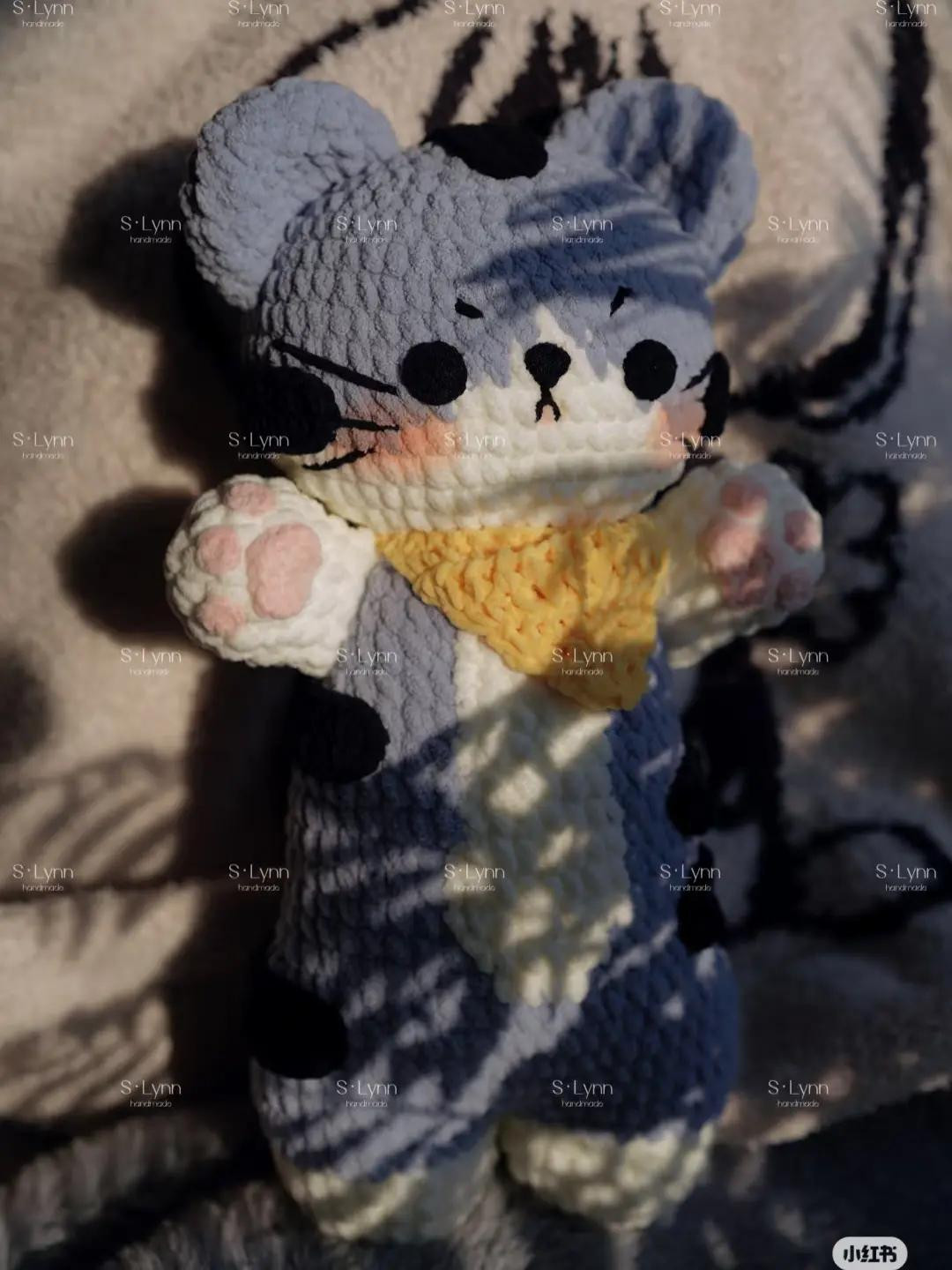Crochet Pattern for Cute Grey Tiger Amigurumi Doll with Yellow Scarf