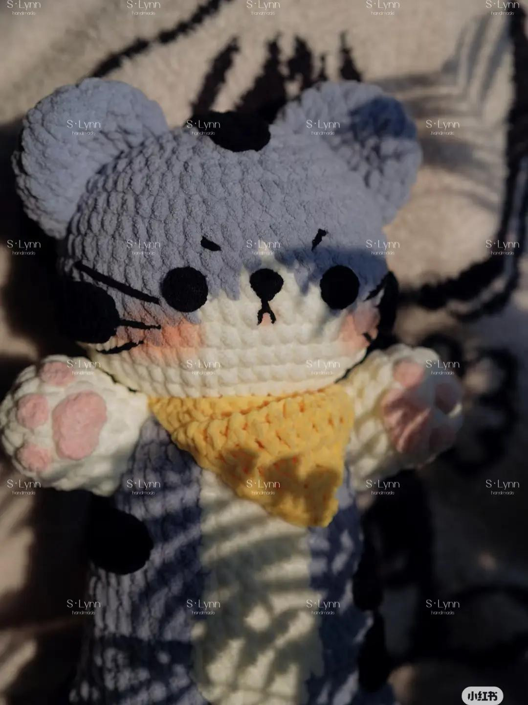 Crochet Pattern for Cute Grey Tiger Amigurumi Doll with Yellow Scarf