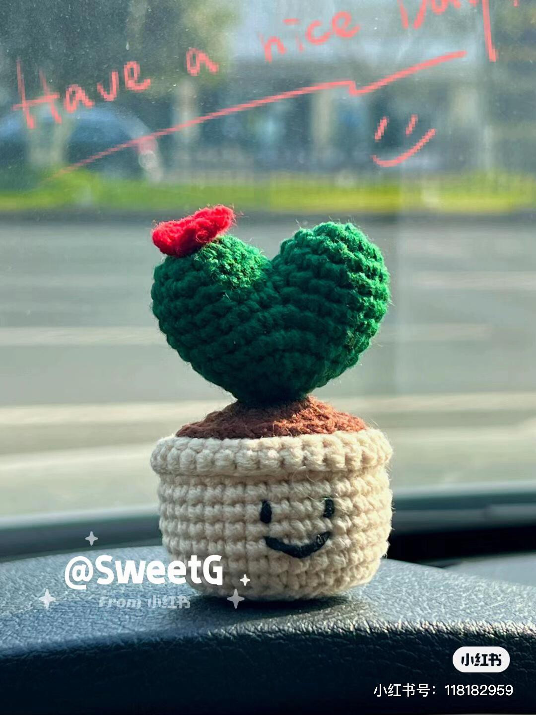 Crochet Pattern for Cute Heart Shaped Cactus in Smiling Pot