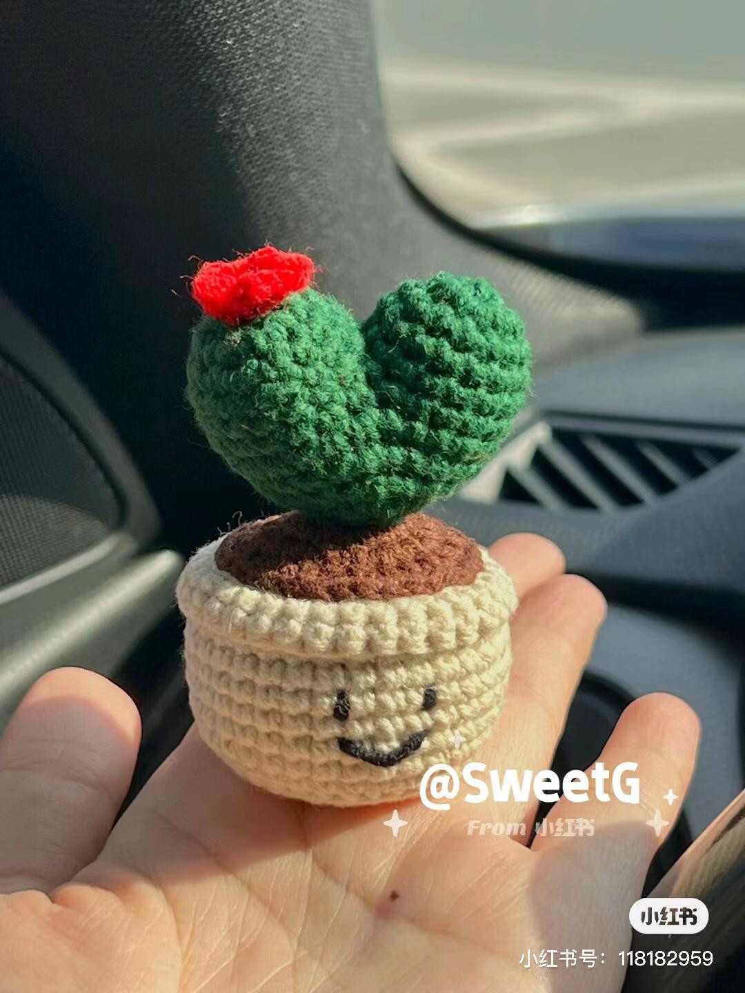 Crochet Pattern for Cute Heart Shaped Cactus in Smiling Pot