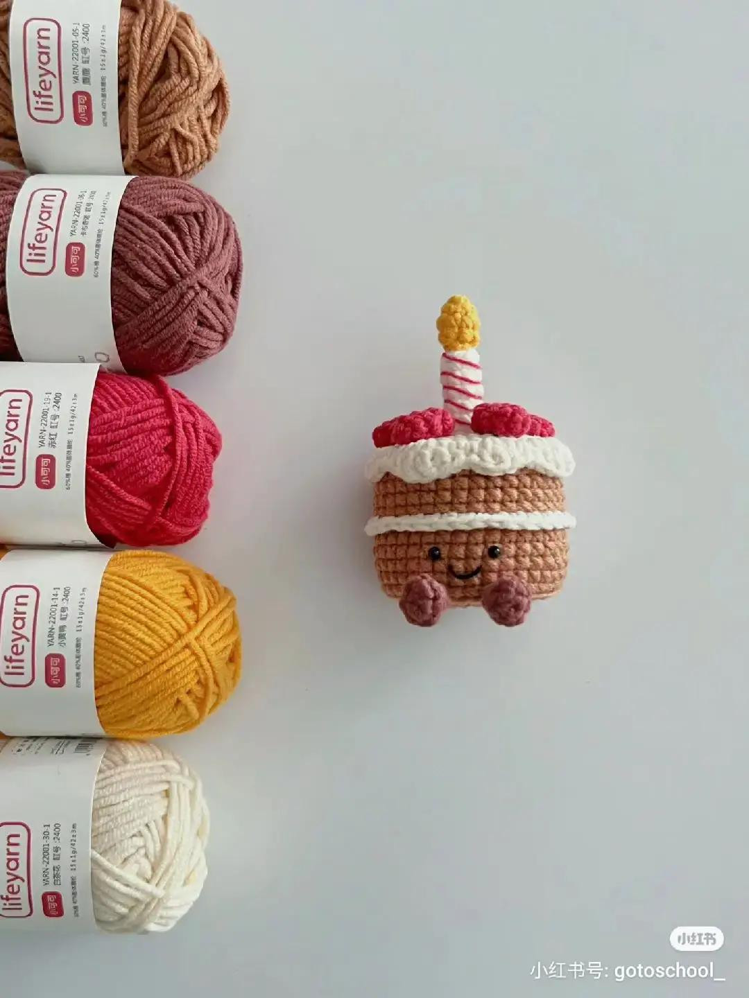 Crochet Pattern for Cute Mini Birthday Cake with Strawberries and Candle