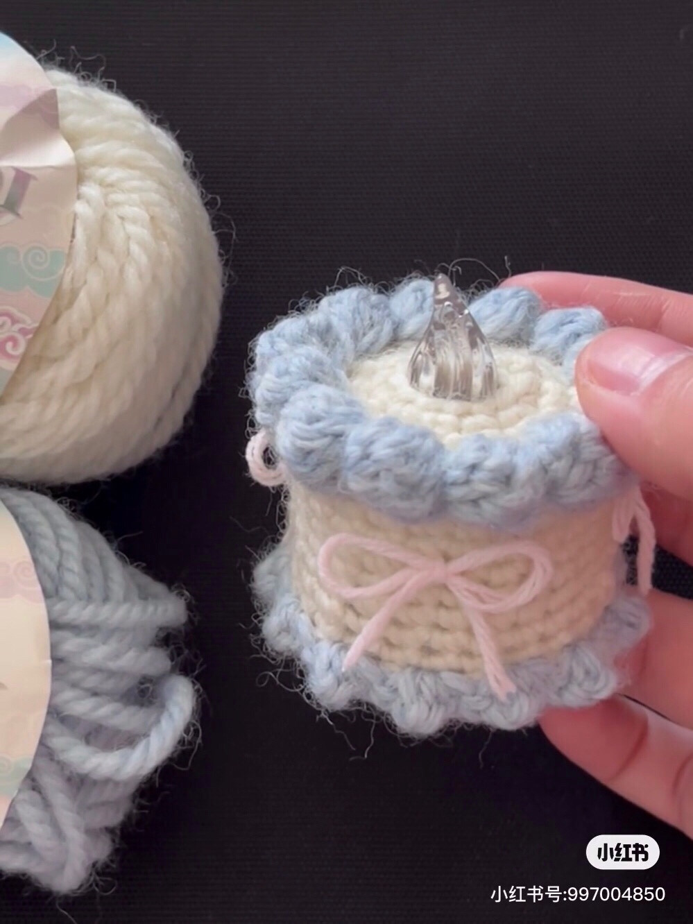 Crochet Pattern for Cute Mini Cream Cake with Candle