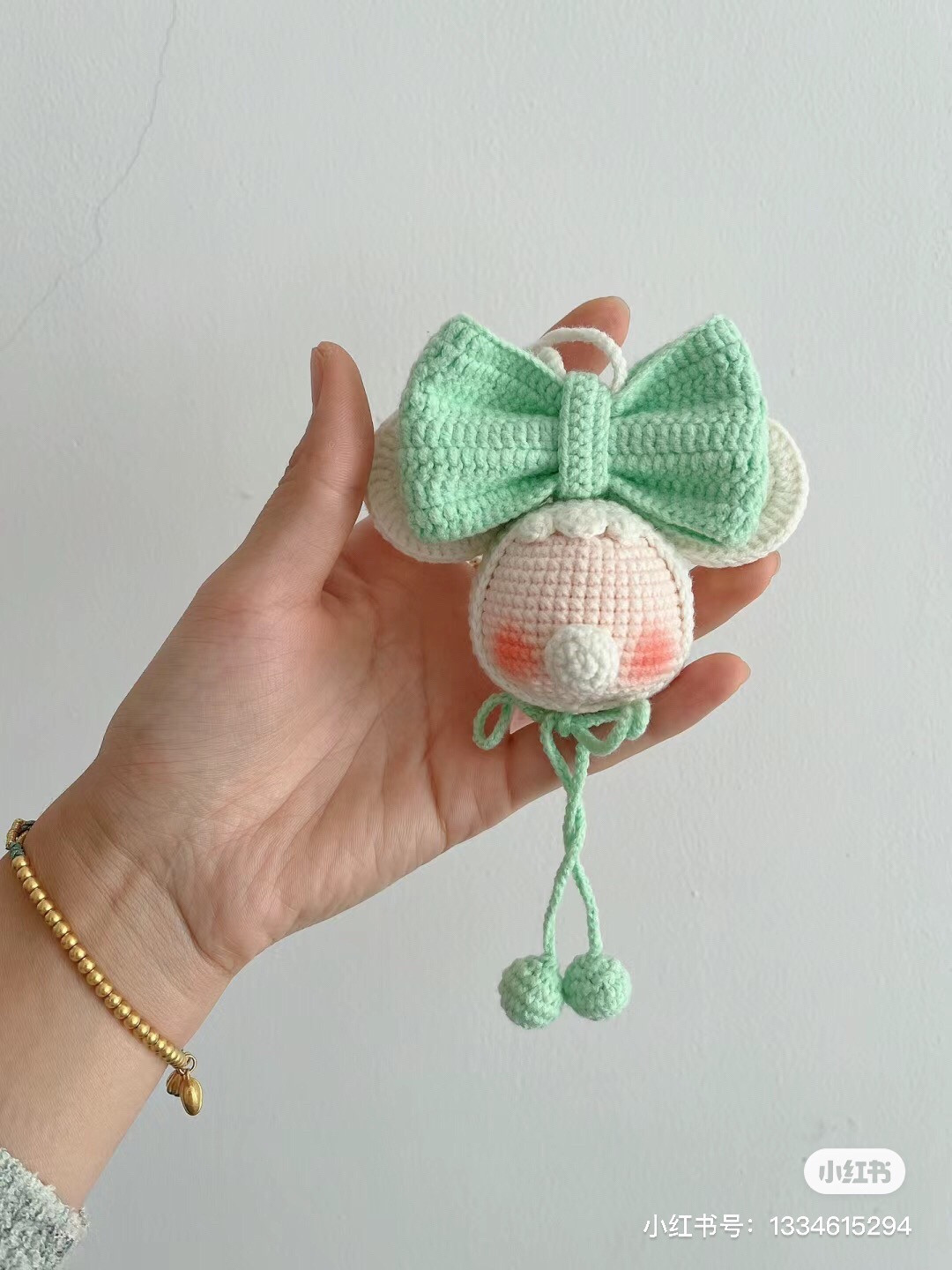 Crochet Pattern for Cute Mouse Doll Keychain with Bow