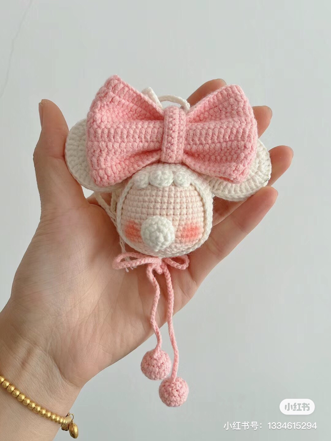 Crochet Pattern for Cute Mouse Doll Keychain with Bow