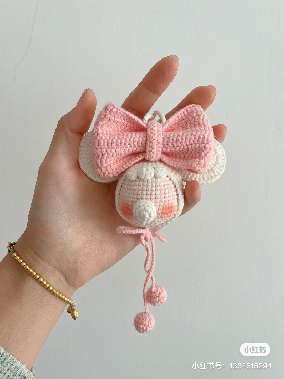 Crochet Pattern for Cute Mouse Doll Keychain with Bow