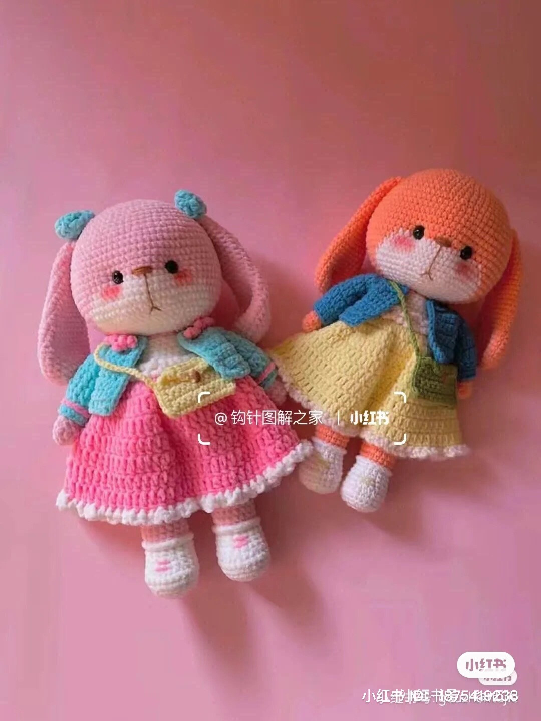 Crochet Pattern for Cute Orange Bunny Doll with Yellow Dress and Blue Jacket