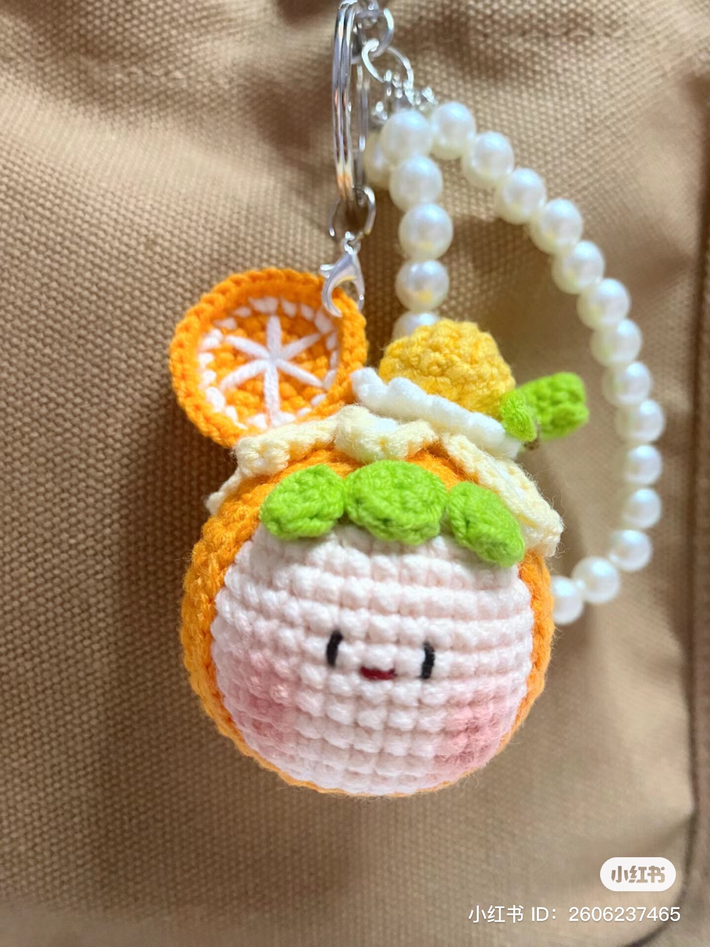 Crochet Pattern for Cute Orange Drink Amigurumi Keychain with Mango and Cream Details
