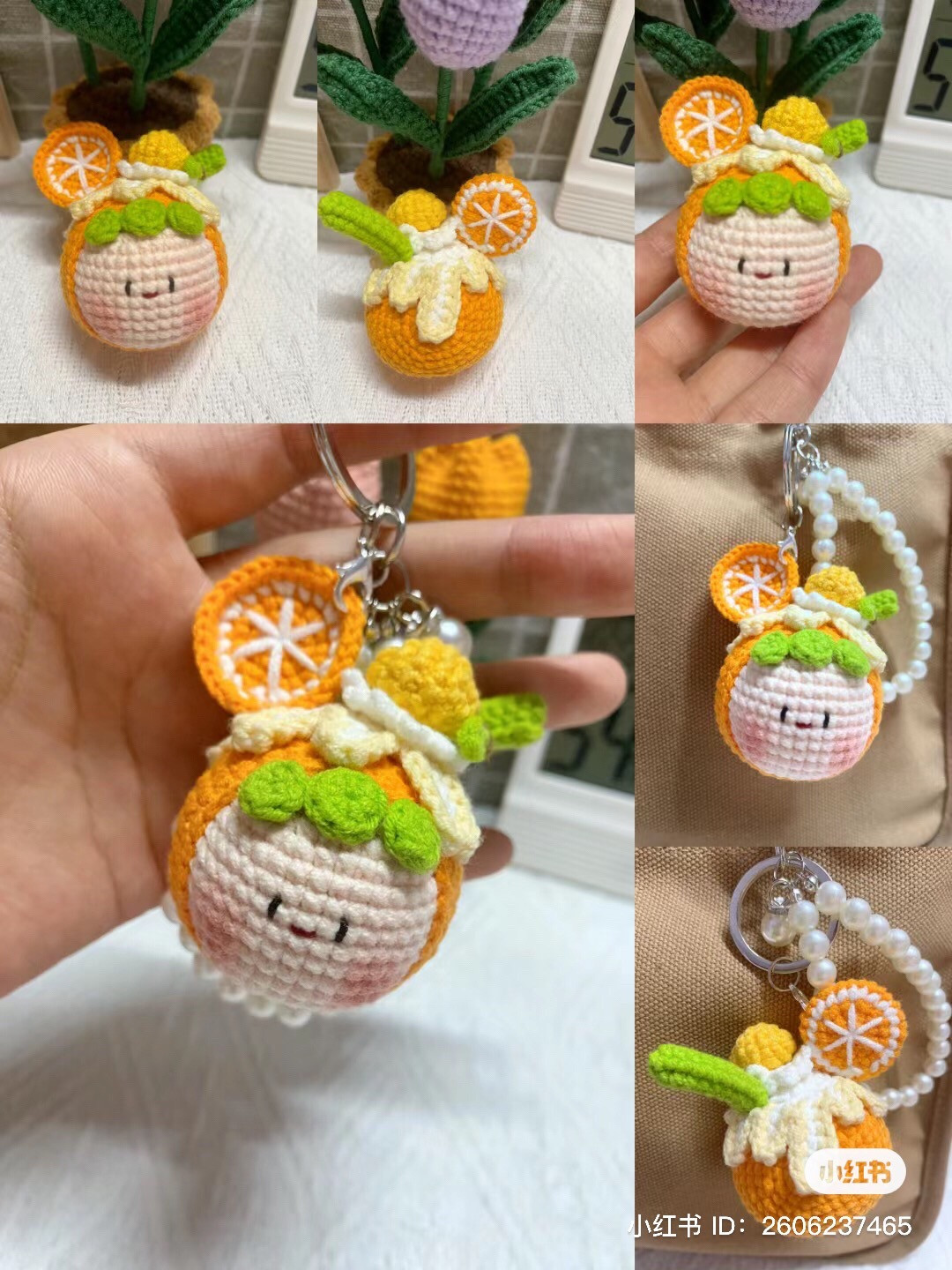 Crochet Pattern for Cute Orange Drink Amigurumi Keychain with Mango and Cream Details