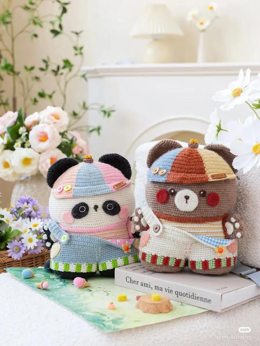 Crochet Pattern for Cute Panda Backpack Bag with Colorful Hat and Overalls