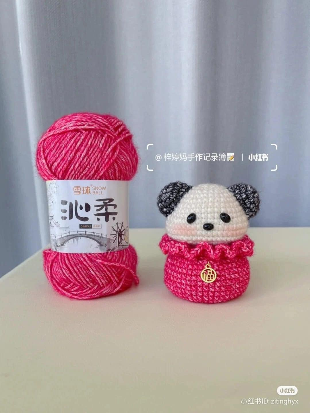 Crochet Pattern for Cute Panda Head and Red Fortune Bag