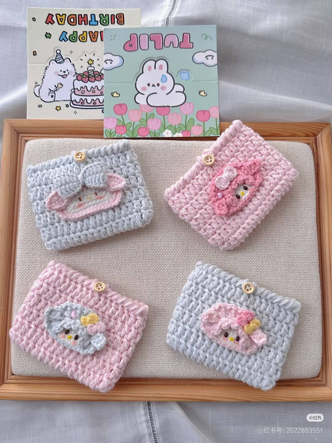 Crochet Pattern for Cute Pastel Character Coin Pouches with Bow