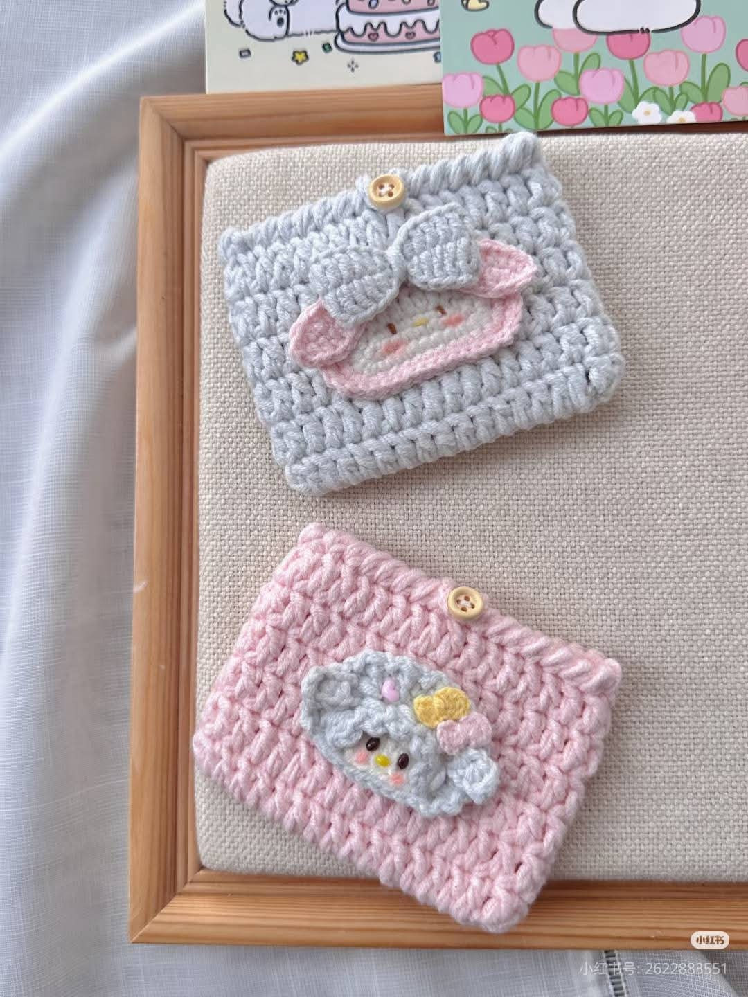 Crochet Pattern for Cute Pastel Character Coin Pouches with Bow