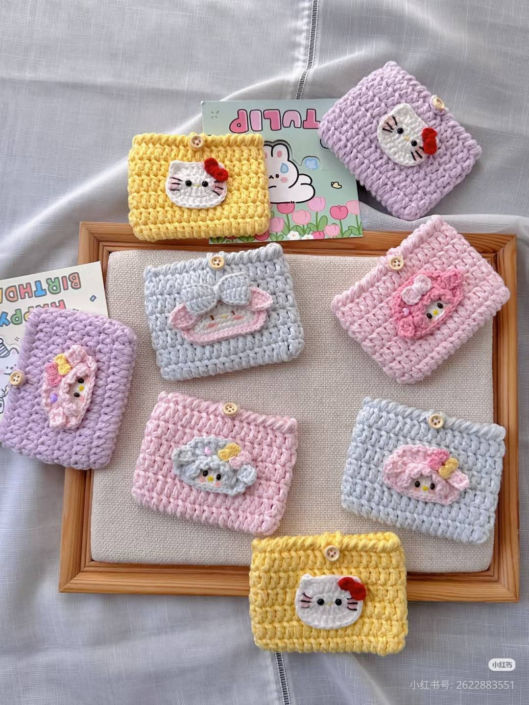Crochet Pattern for Cute Pastel Character Coin Pouches with Bow
