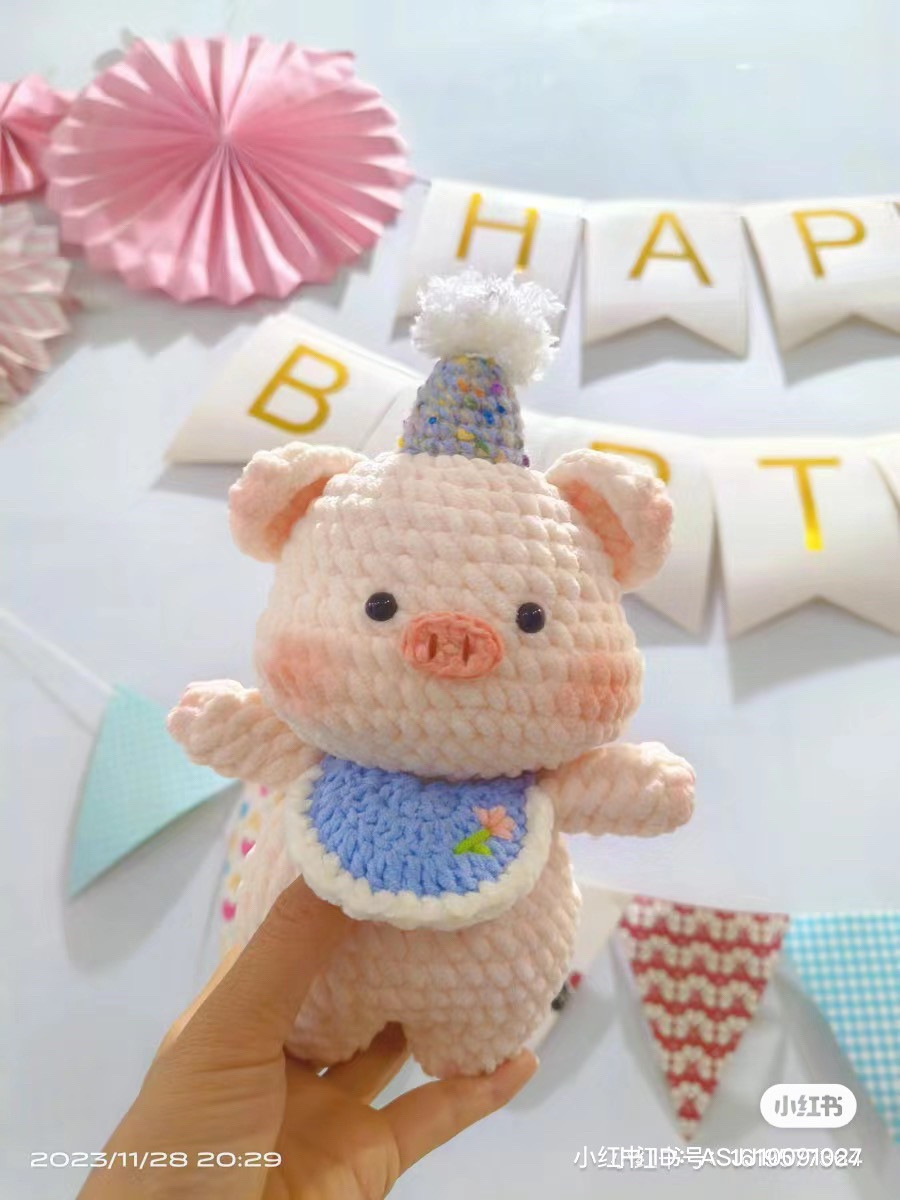 Crochet Pattern for Cute Pig Holding Bubble Tea Doll