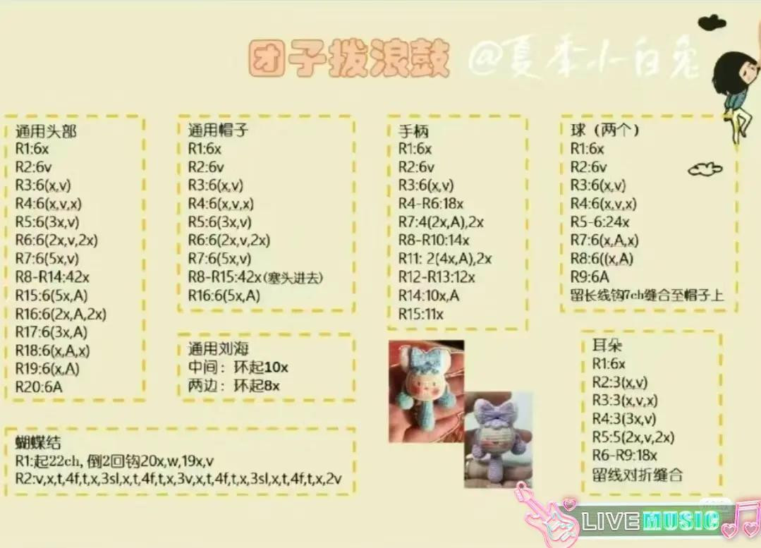 Crochet Pattern for Cute Pink Bunny Rattle Toy with Bow and Ears